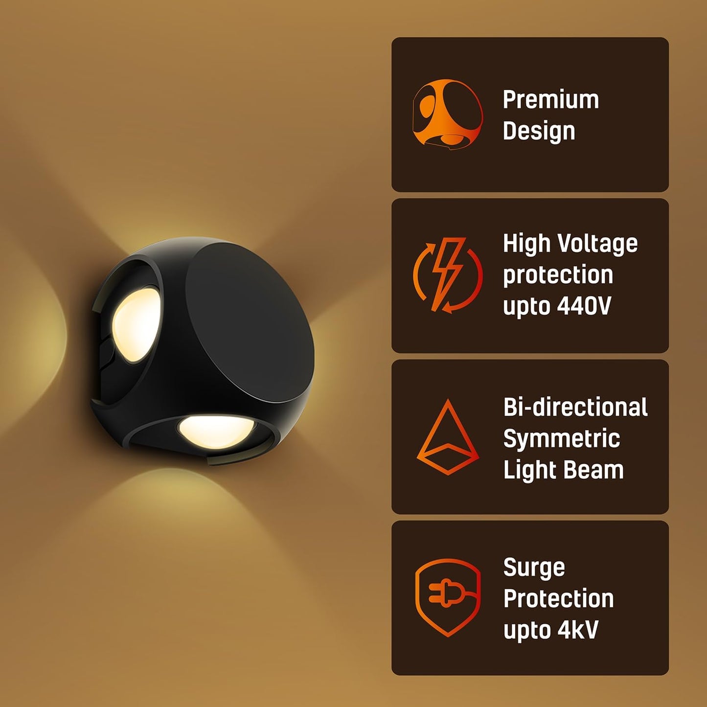 wipro Garnet 4 Watt 4 Ray Round Outdoor Wall Light